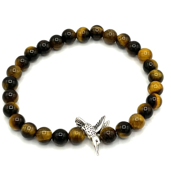 Hand Crafted Jewelry - HAND CRAFTED Brown Tiger Eye and Hummingbird Bracelet